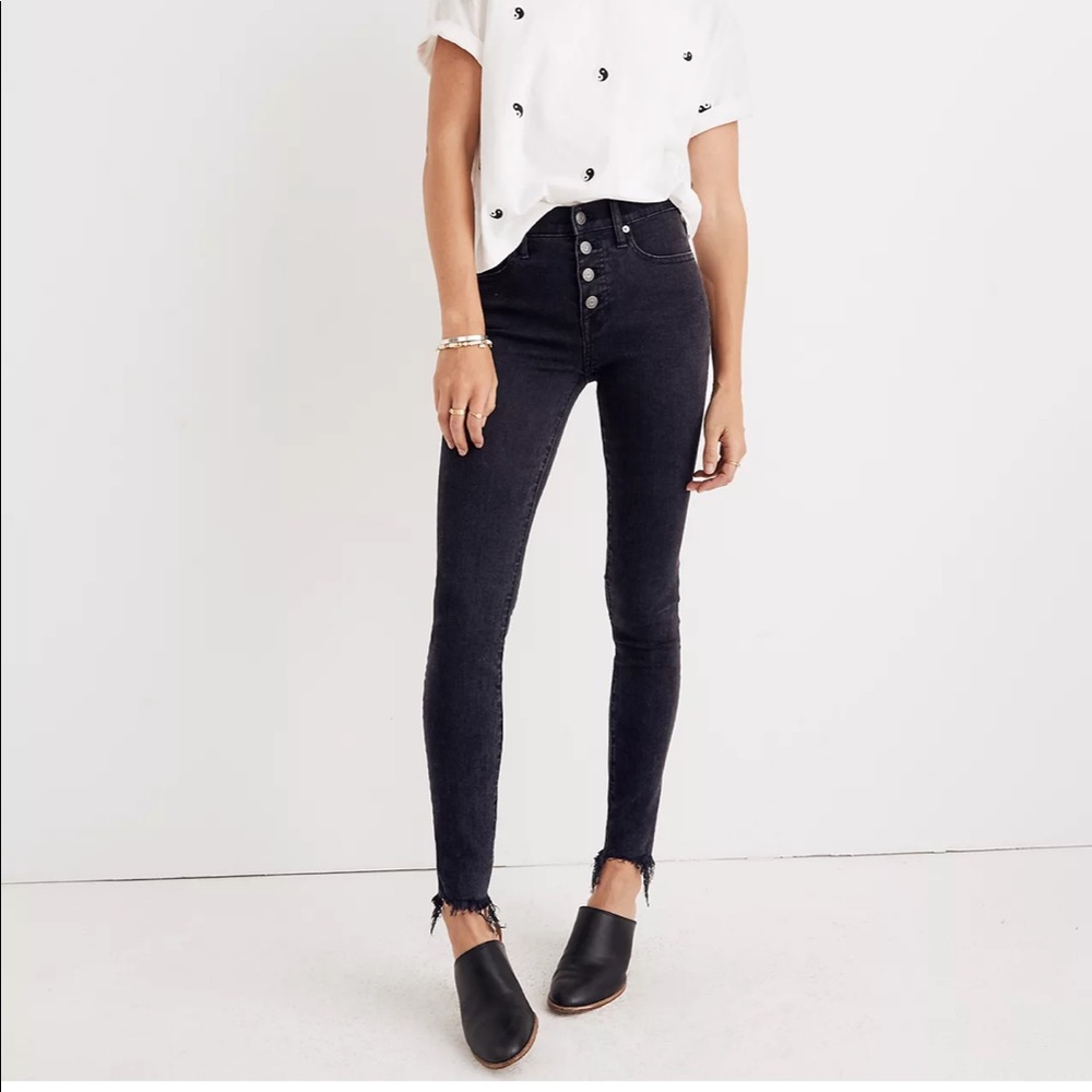 Madewell high rise skinny jeans with raw hem